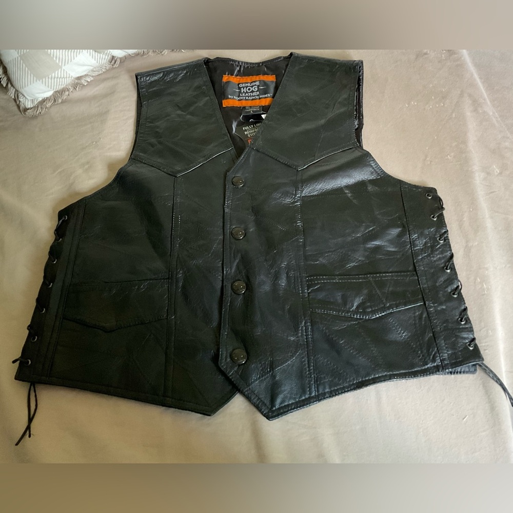 Genuine Hog Leather by Rocky Ranch Hides Vest Lg Leather Lace Ties Lightweight